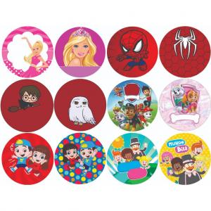 Etiqueta Adesiva Aniversário | Barbie, Homem Aranha, Harry Potter, Patrulha Canina, Luccas Neto, Mundo Bita e Personalizada | 5x5, 6x6 e 7x7 Adesivo Vinil, Variavel,    