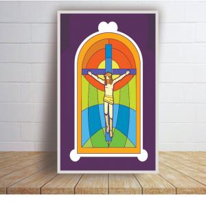 Placa Decorativa em MDF 3MM Jesus Cruz Aquarela Cristão MDF 3MM 21x34cm    