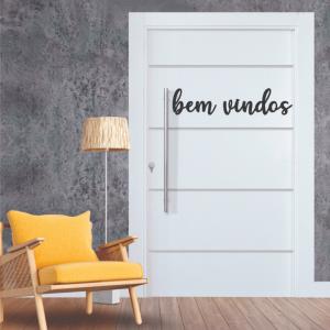 Quadro decorativo em MDF 3MM Bem vindos Escultura MDF 3MM 67x15cm Cru, Branco e Preto  Laser 